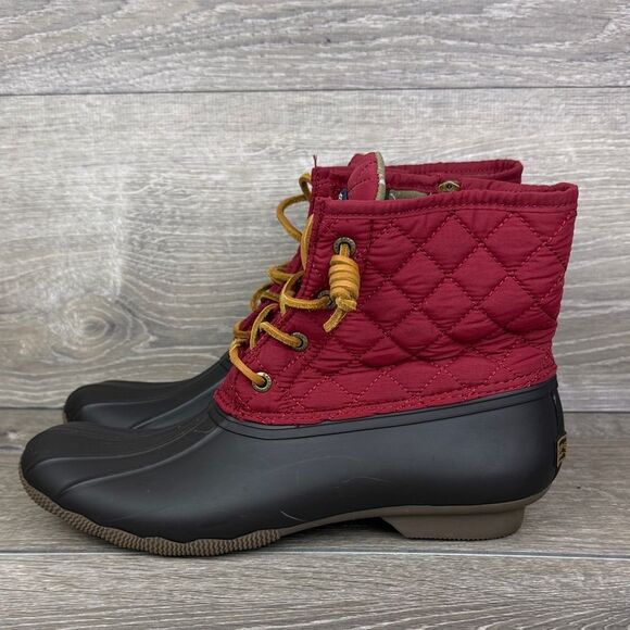 Sperry Top Sider Saltwater Women's Sz 10 Red Quilted Brown Rubber Duck Boots - Picture 3 of 12